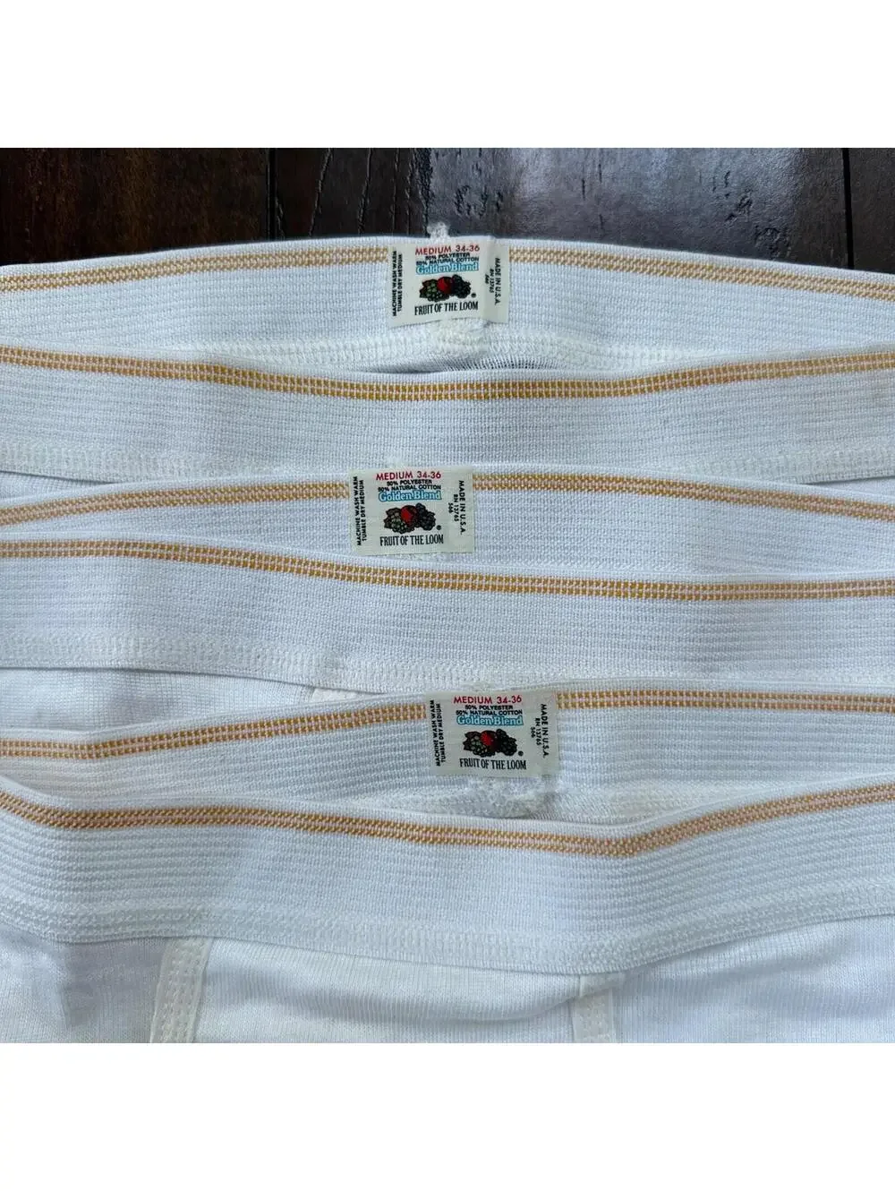 FOTL Briefs Men Size 34 White Cotton Stripes 3 Pair VTG USA Lot 1970s 70s M